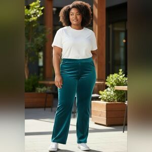 Soft Surroundings Silk Blend Green Velour Wide-Leg Lounge Pants | M